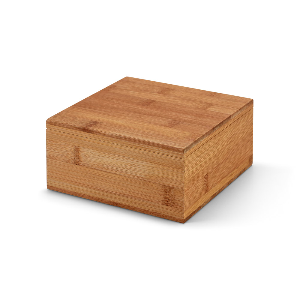 CAIXA DE CHÁS EM BAMBU COM 4 COMPARTIMENTOS E FECHO COM ÍMÃ