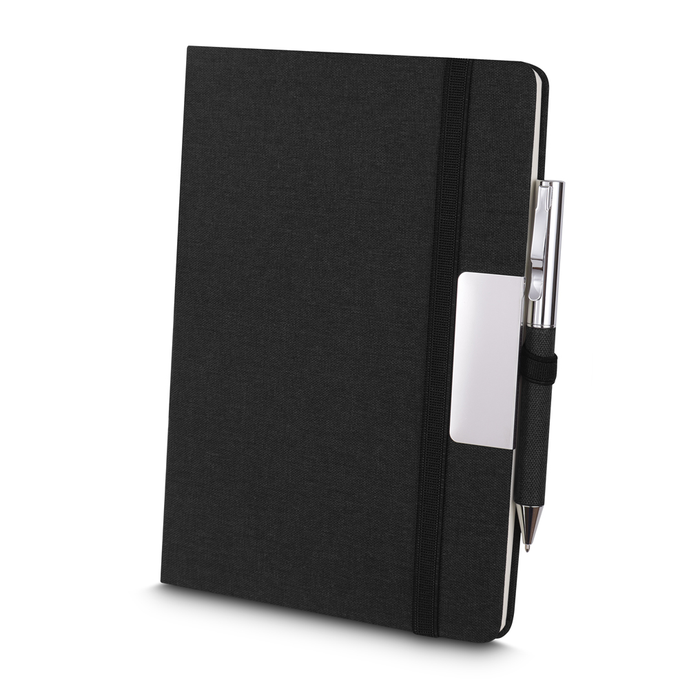 KIT ESCRITÓRIO A5 CAPA EM RPET E CANETA METALICA - PRETO