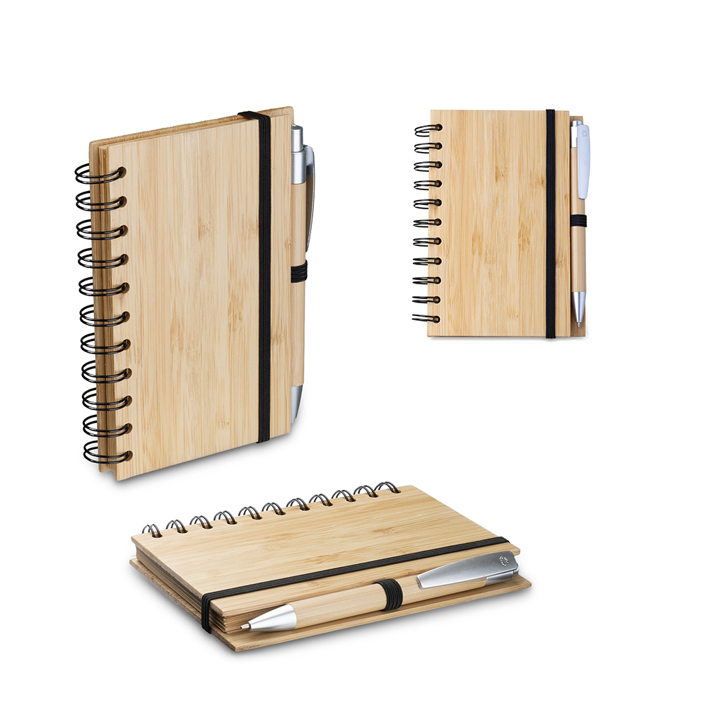 CADERNO A6 CAPA EM BAMBU COM CANETA (14X09CM)