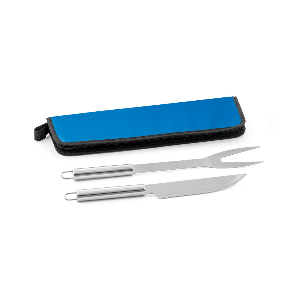 KIT CHURRASCO EM ESTOJO DE 210D COM 2 UTENSÍLIOS EM AÇO INOX