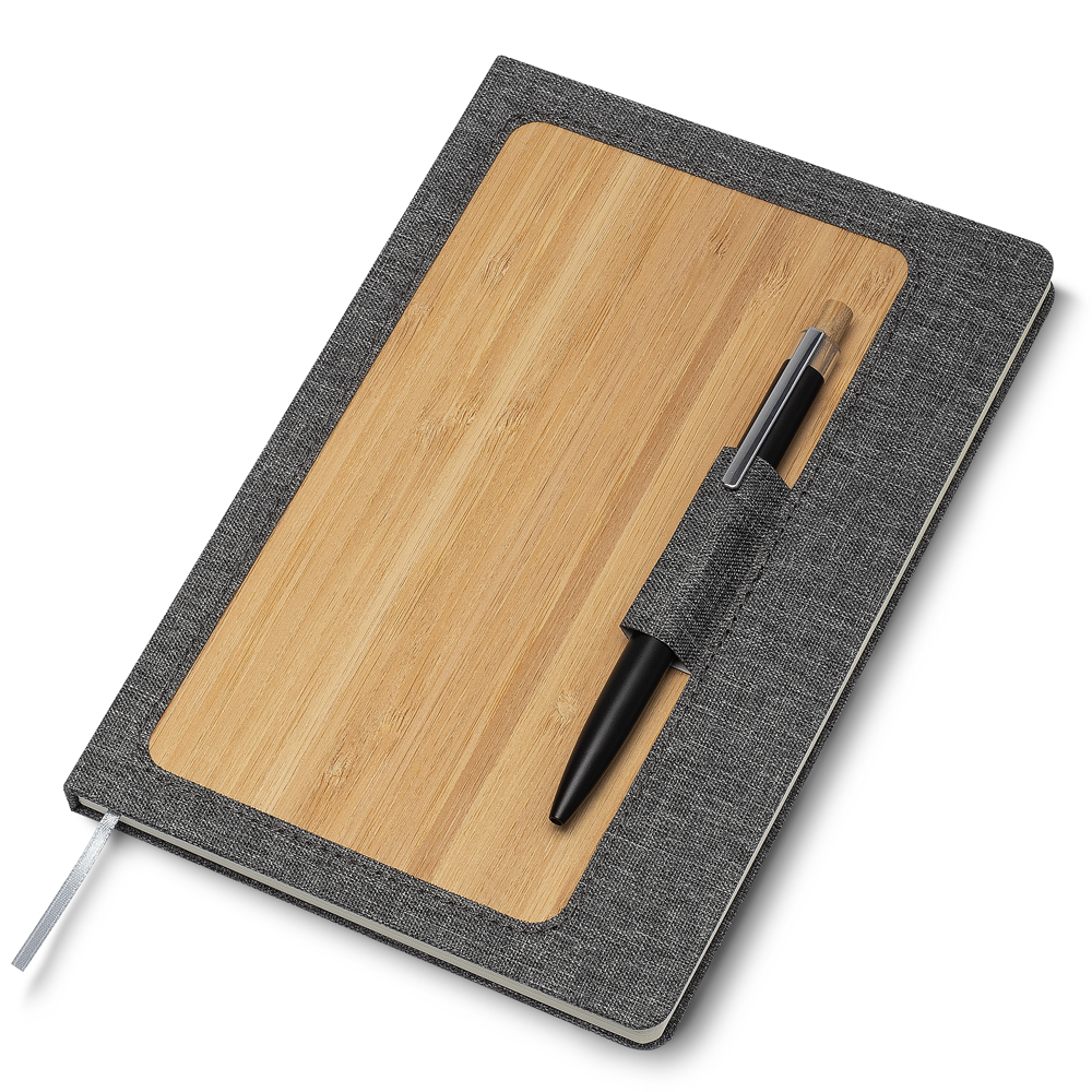 CADERNO A5 CAPA EM RPET E BAMBU - AZUL