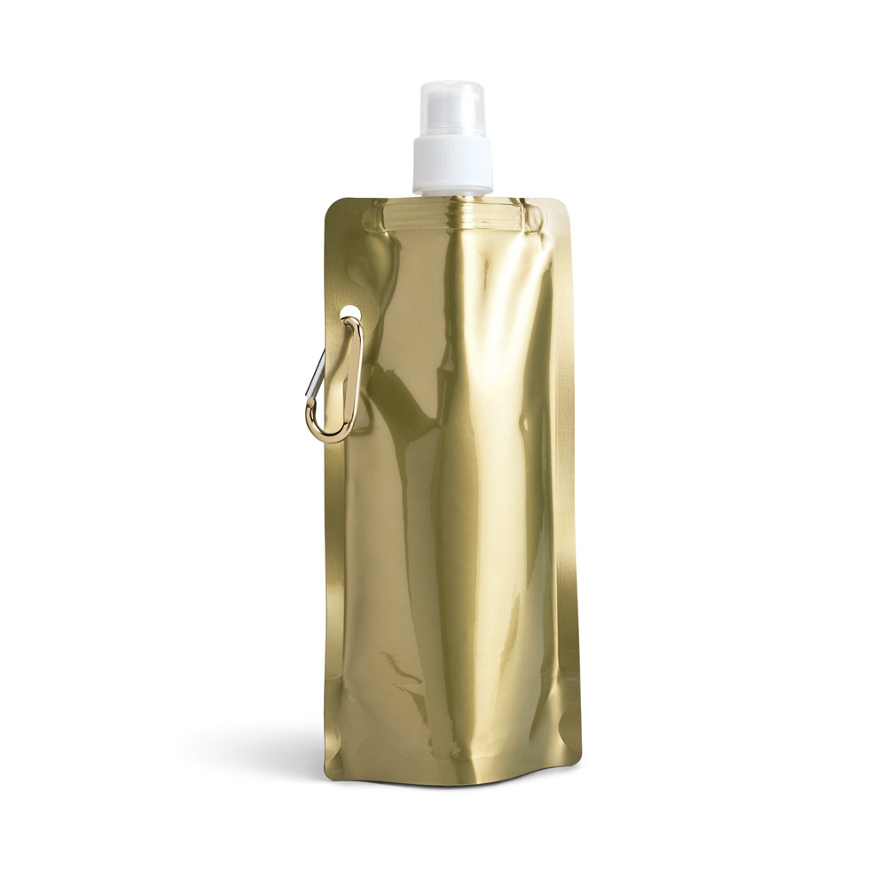 SQUEEZE DOBRÁVEL EM PE COM BICO DE SISTEMA "PUSH-PULL" E ACABAMENTO METALIZADO (460 ML)
