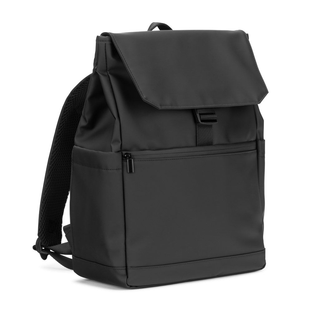 MOCHILA PARA COMPUTADOR PORTÁTIL (16") EM PU, COM PALA QUE COBRE TODOS OS COMPARTIMENTOS