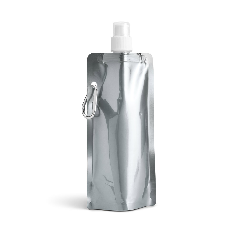 SQUEEZE DOBRÁVEL EM PE COM BICO DE SISTEMA "PUSH-PULL" E ACABAMENTO METALIZADO (460 ML)