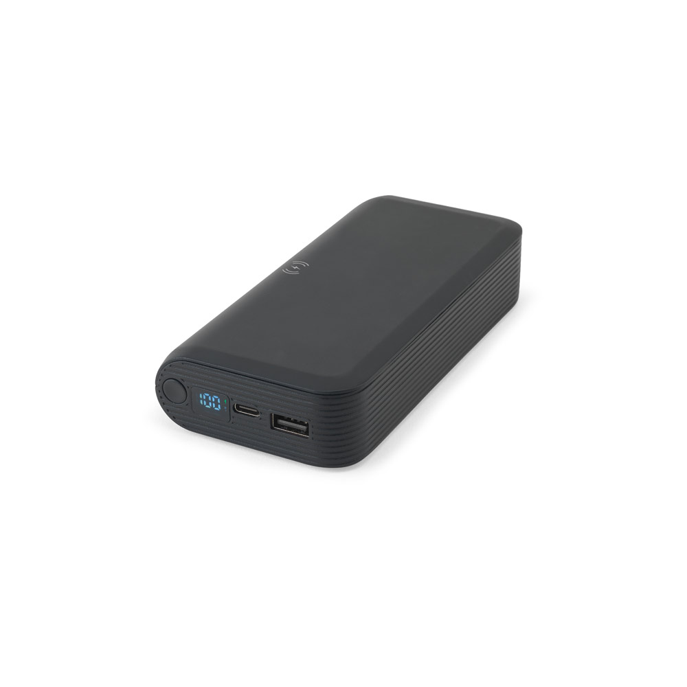 BATERIA PORTÁTIL COM CARREGADOR POR INDUÇÃO SUPER-RÁPIDO (20'000 MAH), EM ABS 100% RECICLADO