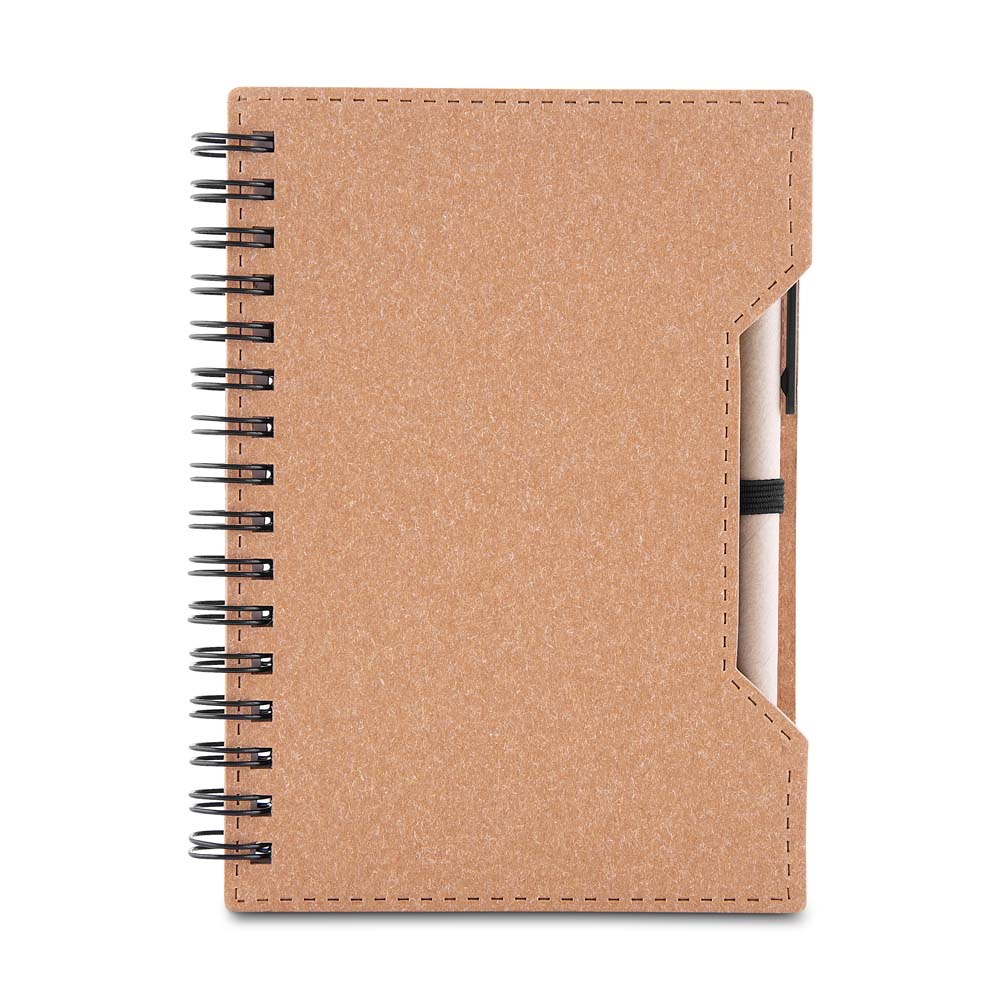 CADERNO A6 CAPA EM PAPELÃO RECICLADO COM CANETA - KRAFT