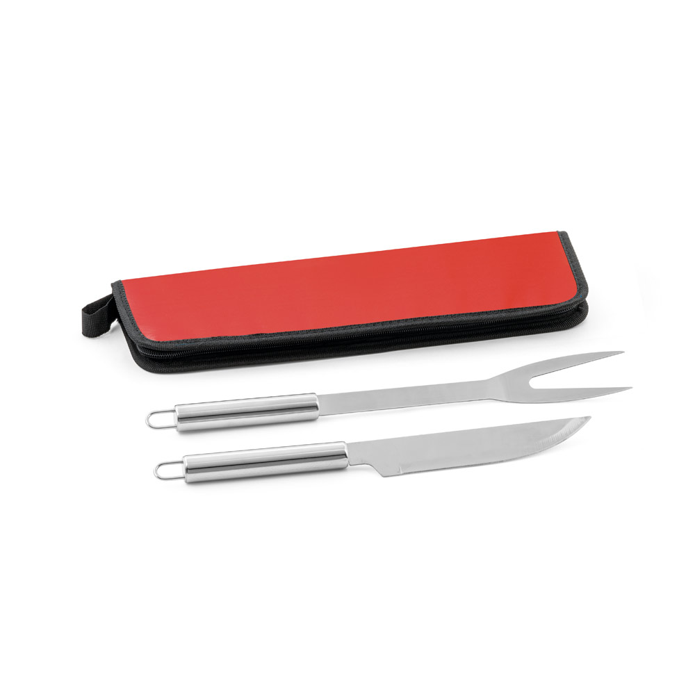 KIT CHURRASCO EM ESTOJO DE 210D COM 2 UTENSÍLIOS EM AÇO INOX