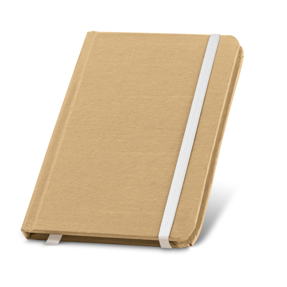 CADERNO DE BOLSO DE CAPA DURA EM CARTÃO 100% RECICLADO, COM PÁGINAS LISAS RECICLADAS