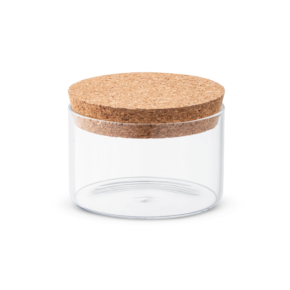 FRASCO EM VIDRO BOROSILICATO COM TAMPA DE CORTIÇA 380 ML