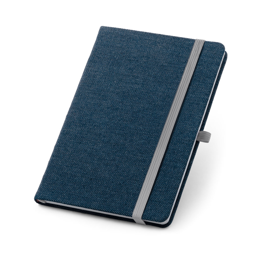 CADERNO A5 DE CAPA DURA EM TECIDO TIPO JEANS COM PÁGINAS PAUTADAS