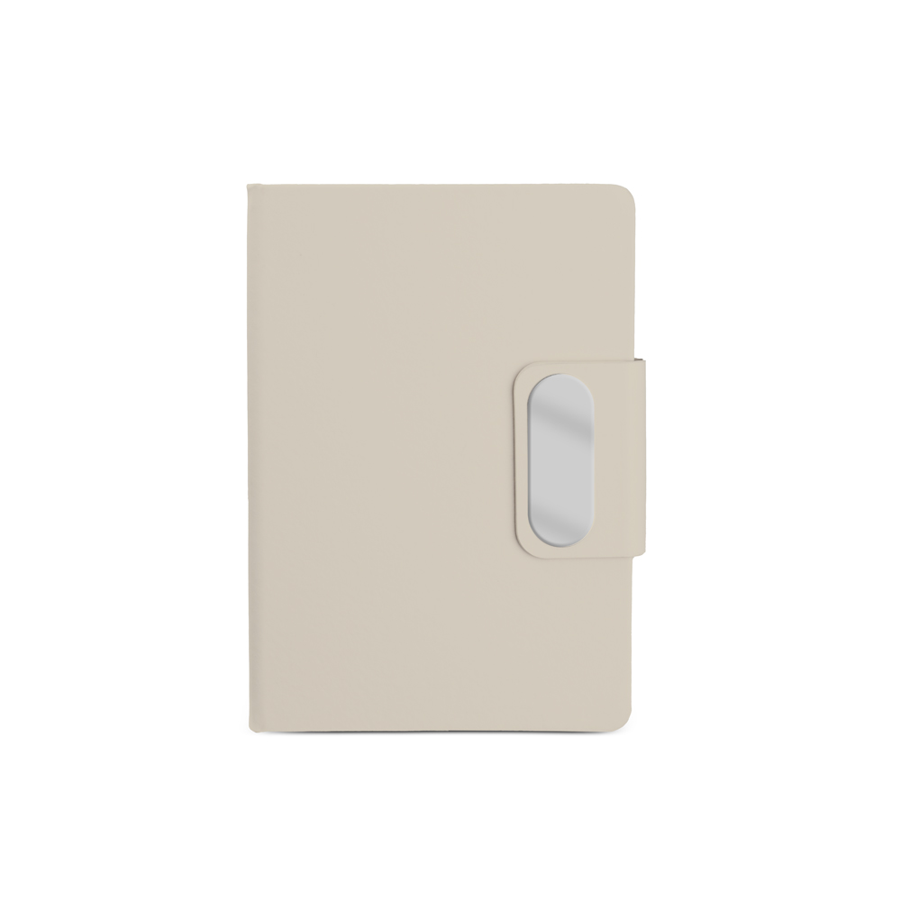 CADERNO EM PU COM PLACA EM METAL - BEGE