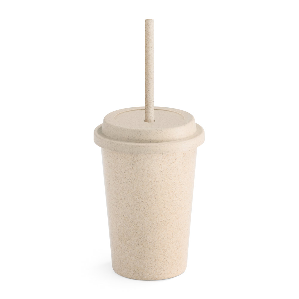 COPO DE VIAGEM EM FIBRA DE BAMBU (60%) E PP (40%) COM TAMPA E CANUDO (450 ML)