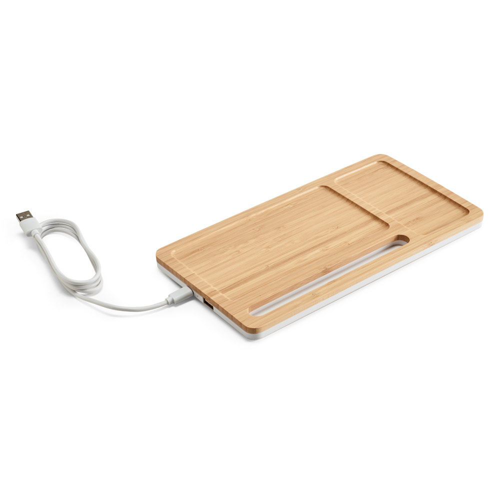 ORGANIZADOR DE SECRETÁRIA (MESA) EM BAMBU E ABS COM CARREGADOR POR INDUÇÃO SUPER-RÁPIDO (15W)