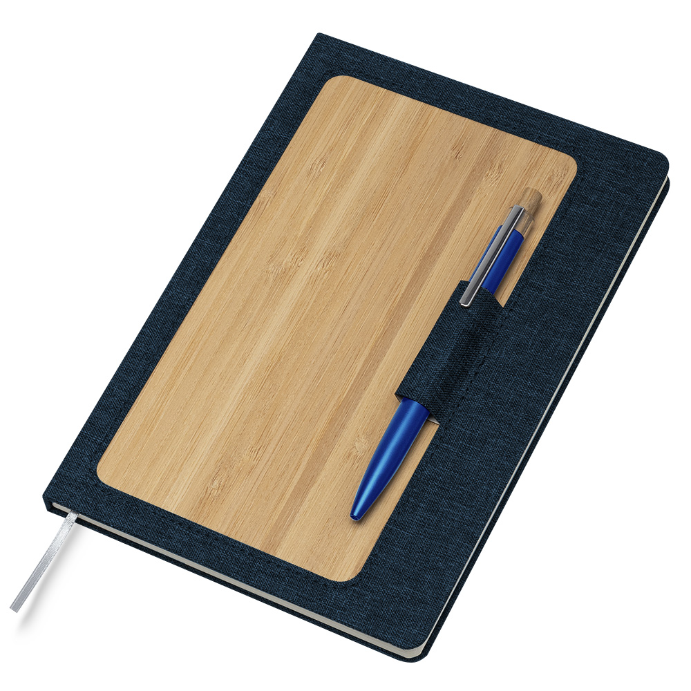 CADERNO A5 CAPA EM RPET E BAMBU - AZUL