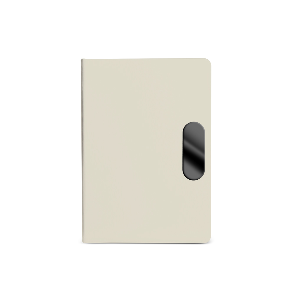 CADERNO EM PU COM PLACA EM METAL - BEGE