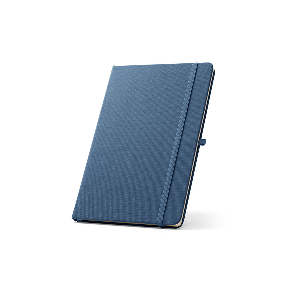CADERNO A5 DE CAPA DURA EM PET 100% RECICLADO, COM PÁGINAS PAUTADAS RECICLADAS