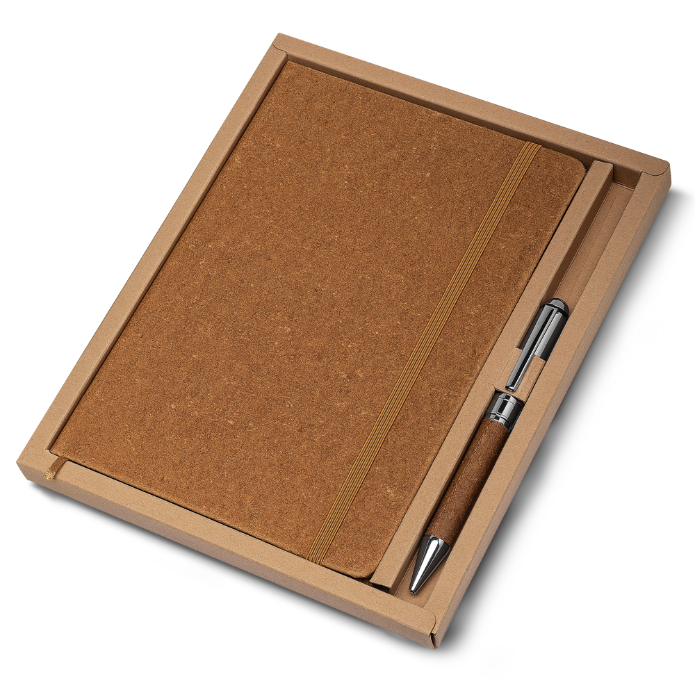 KIT ESCRITÓRIO A5 CAPA EM COURO RECICLADO E CANETA METALICA - GRAFITE