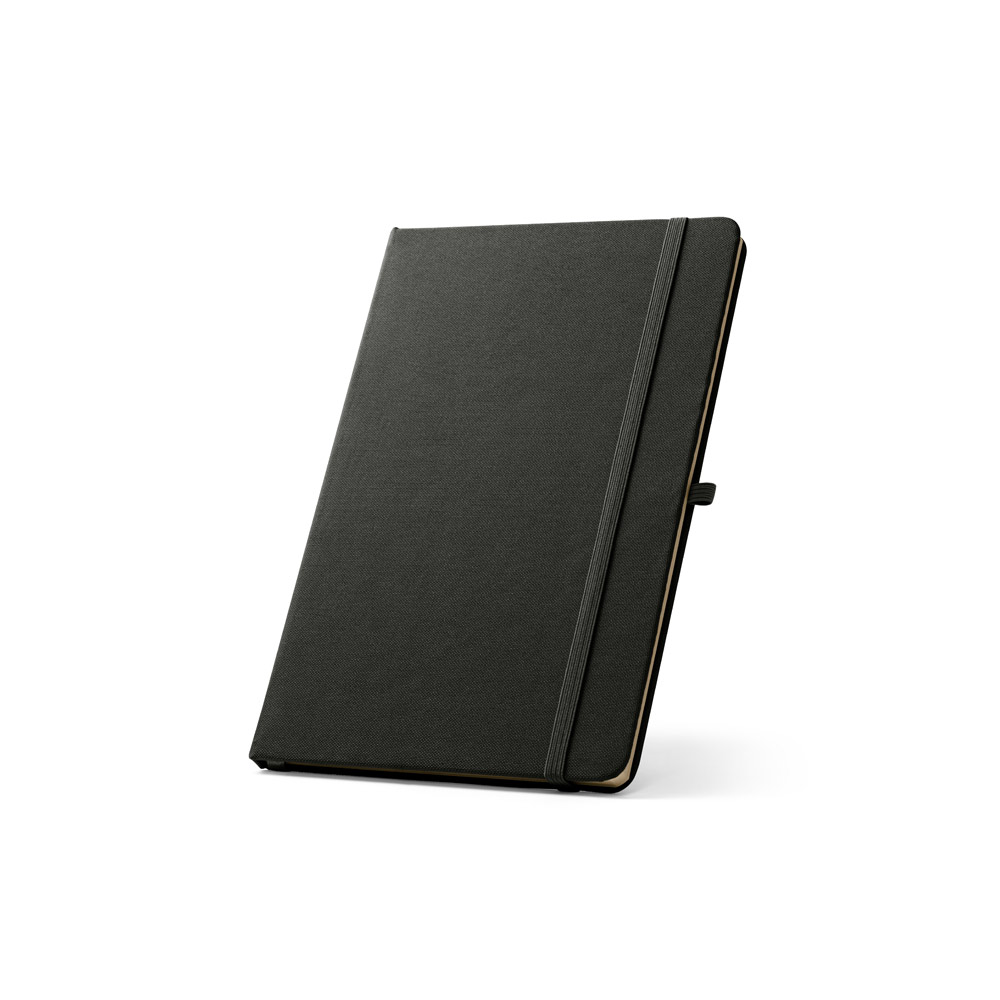 CADERNO A5 DE CAPA DURA EM PET 100% RECICLADO, COM PÁGINAS PAUTADAS RECICLADAS
