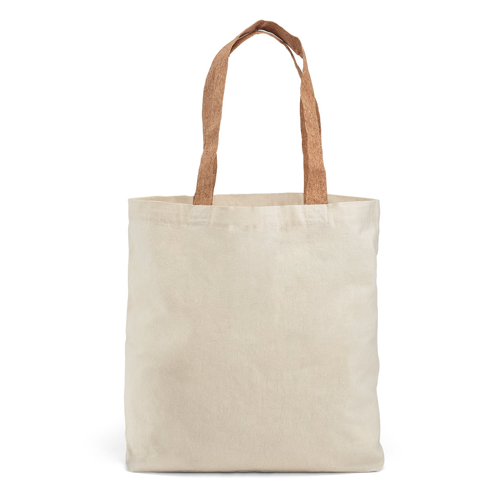 SACOLA 100% ALGODÃO (180 G/M²) COM ALÇAS EM CORTIÇA E BOLSO INTERIOR