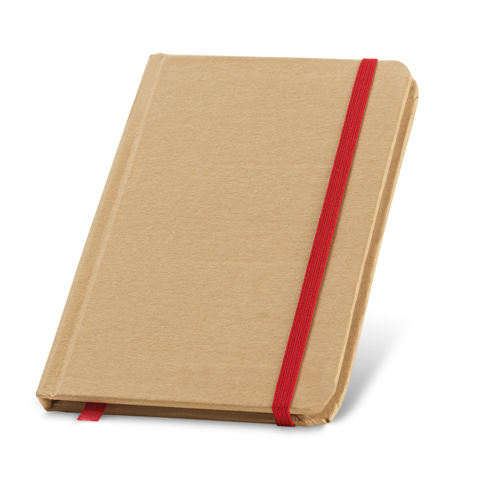 CADERNO DE BOLSO DE CAPA DURA EM CARTÃO 100% RECICLADO, COM PÁGINAS LISAS RECICLADAS