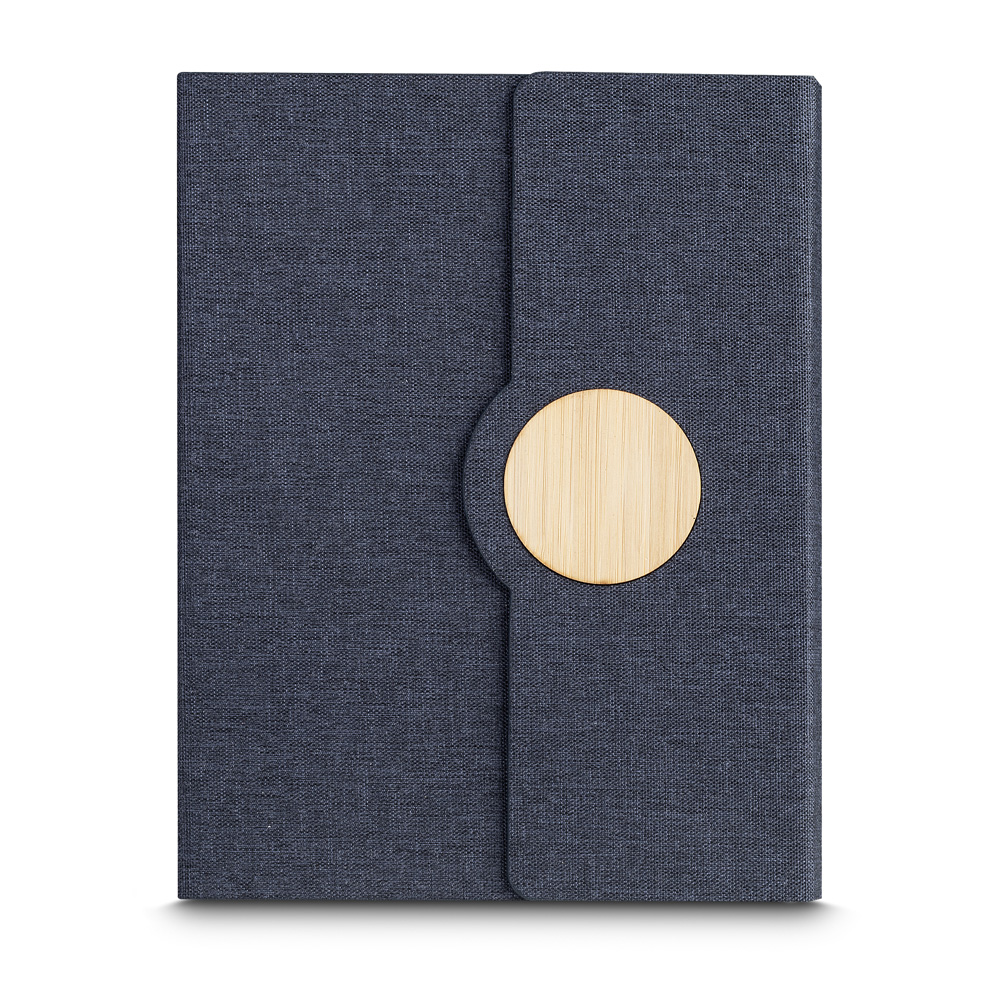 CADERNO A5 CAPA EM RPET E DETALHE EM BAMBU - AZUL