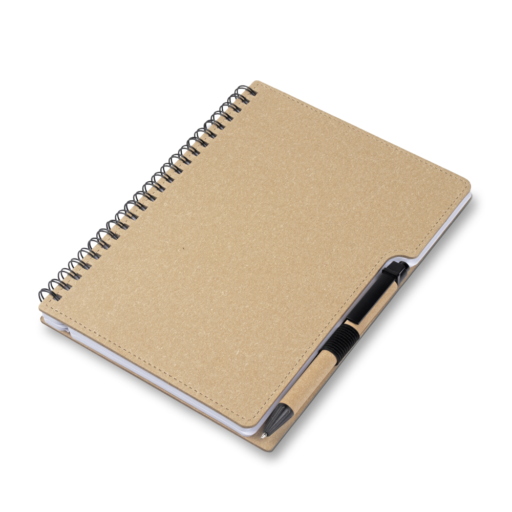 CADERNO A5 CAPA EM PAPELÃO RECICLADO C/ CANETA - BEGE